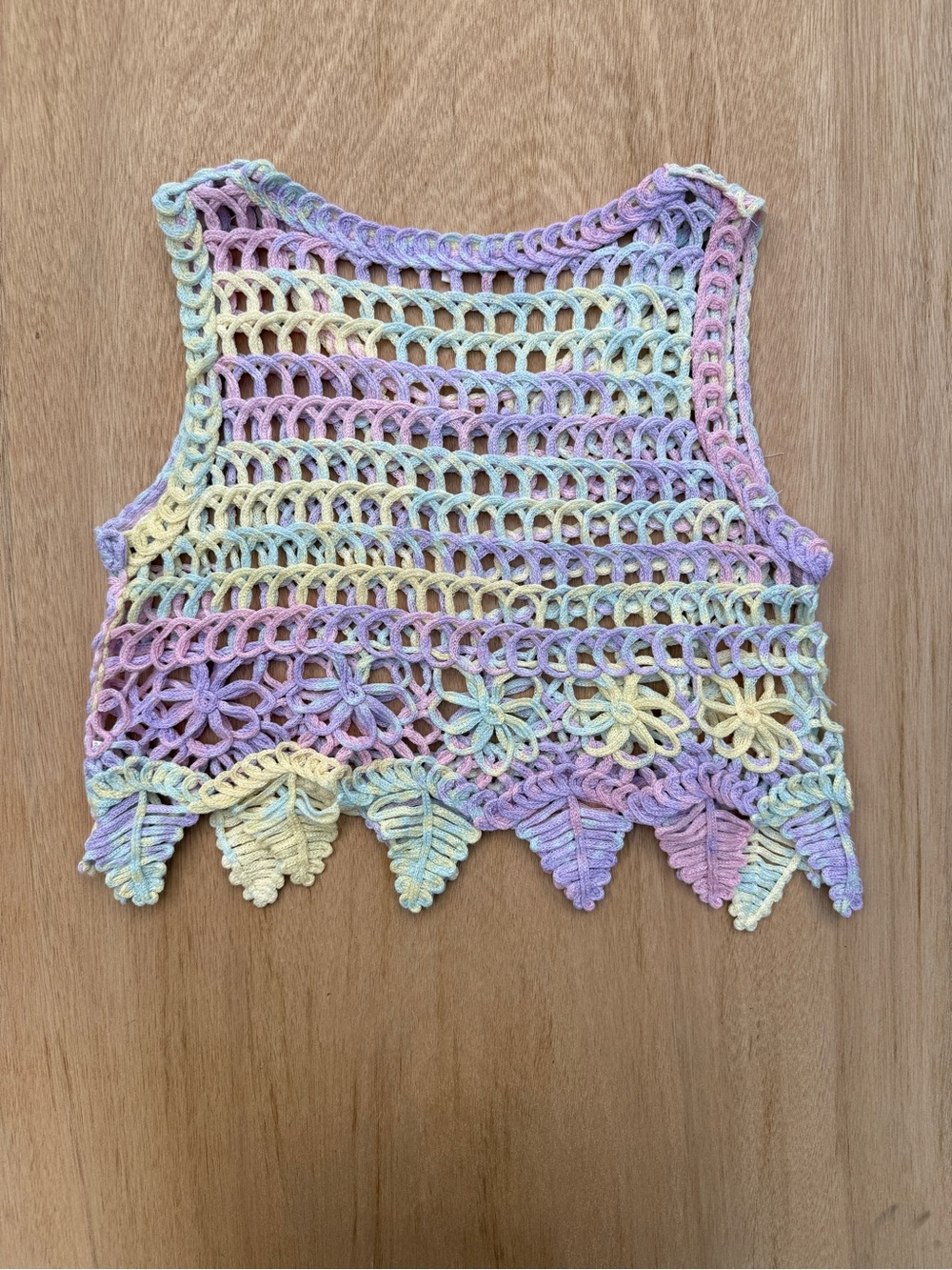Rebellion Pastel Crochet Knit Vest Tank Top Medium Boho Festival - Picture 8 of 10